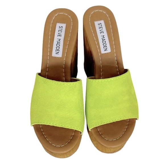 Steve Madden Sandra neon  Green Wedge platforms Size 7 Slip-On Comfort - Picture 4 of 11